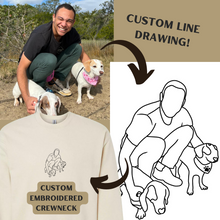 Load image into Gallery viewer, custom line drawn embroidery taken from photograph and embroidered on sweatshirts