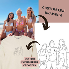 Load image into Gallery viewer, custom line drawn embroidery taken from photograph and embroidered on sweatshirts