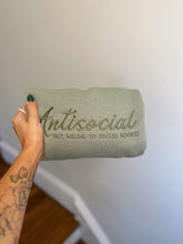 Load image into Gallery viewer, Antisocial but Willing to Discuss Books Crewneck - Sage 📖