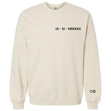 Load image into Gallery viewer, custom embroidered roman numeral date on crewneck