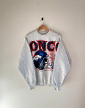 Load image into Gallery viewer, Vintage Denver broncos crewneck - broncos is spelled out largely across the chest with the broncos helmet graphic below