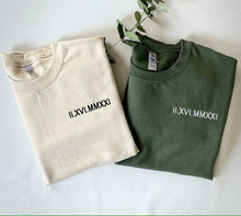 Load image into Gallery viewer, custom embroidered roman numeral date on crewneck