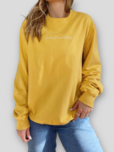 Load image into Gallery viewer, "Living > Scrolling" Mustard Screenprint Crewneck