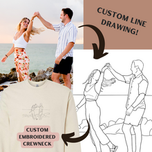 Load image into Gallery viewer, custom line drawn embroidery taken from photograph and embroidered on sweatshirts
