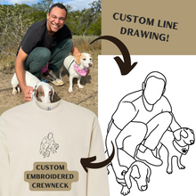 Load image into Gallery viewer, custom line drawn embroidery taken from photograph and embroidered on sweatshirts
