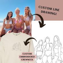 Load image into Gallery viewer, custom line drawn embroidery taken from photograph and embroidered on sweatshirts
