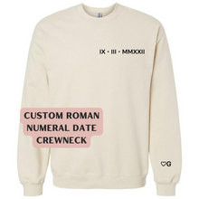 Load image into Gallery viewer, custom embroidered roman numeral date on crewneck
