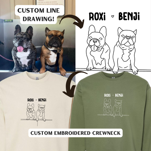 custom line drawn embroidery on sweatshirts