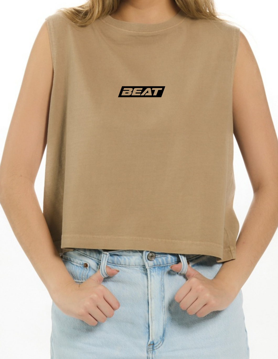 Beat Box Logo Boxy Tank Top - Camel - Womens