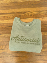 Load image into Gallery viewer, Antisocial but Willing to Discuss Books Crewneck - Sage 📖
