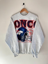 Load image into Gallery viewer, Vintage Denver broncos crewneck - broncos is spelled out largely across the chest with the broncos helmet graphic below 
