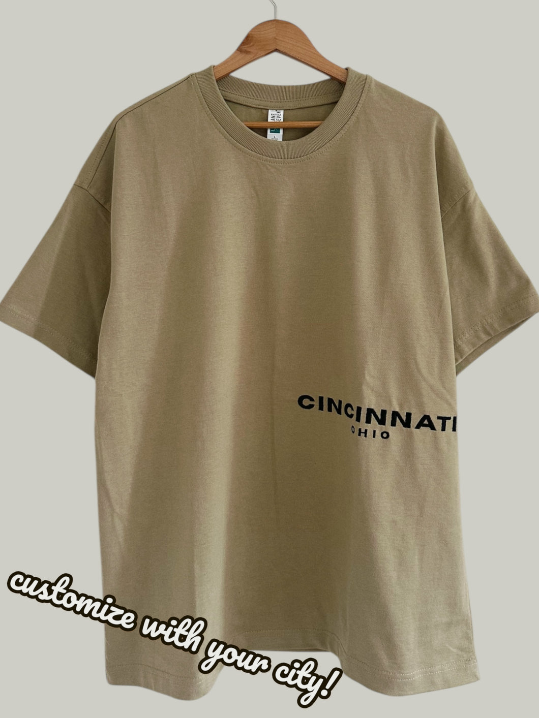 Custom City/State Boxy T-Shirt - Moss Gray