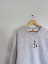 Load image into Gallery viewer, Gray Heathered - Ghost w/ Pumpkin Embroidered Crewneck
