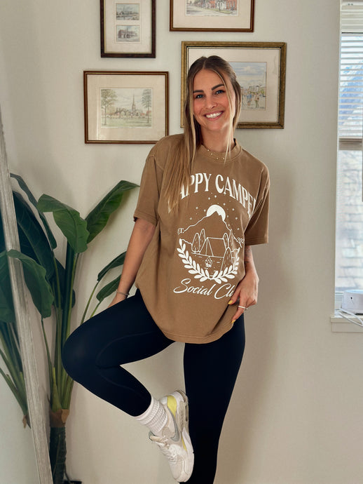 happy camper social club t-shirt in brown