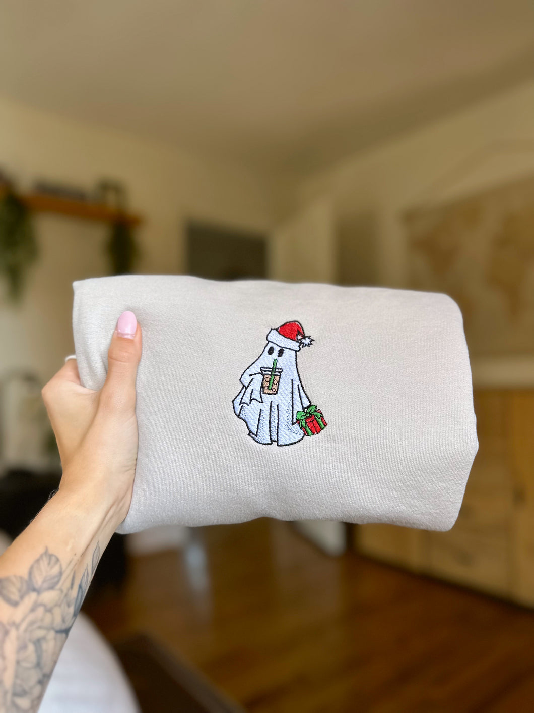 Cream - Holiday Ghost Embroidered Crewneck Pre-Order