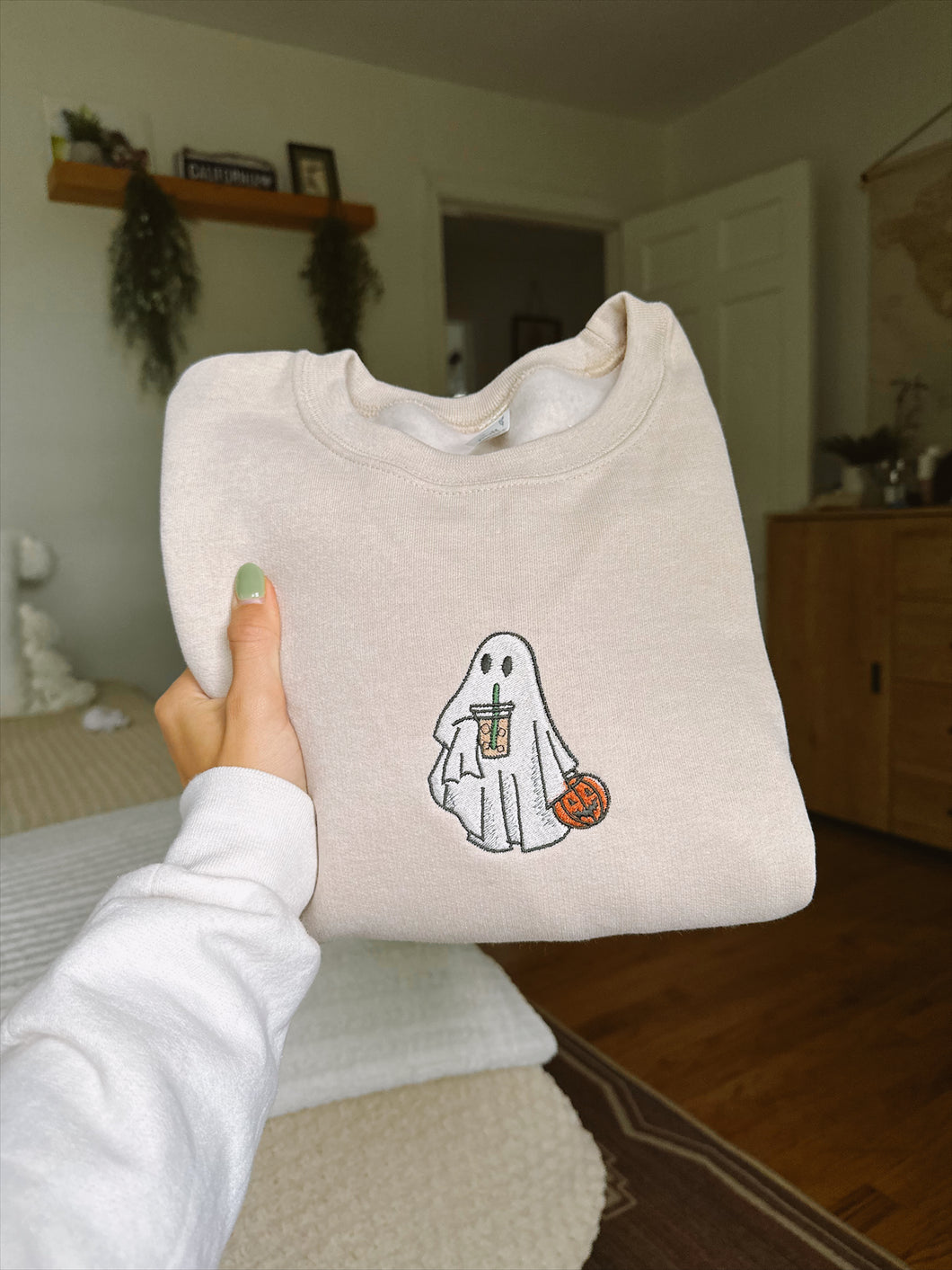 Sand - Ghost w/ Pumpkin Embroidered Crewneck