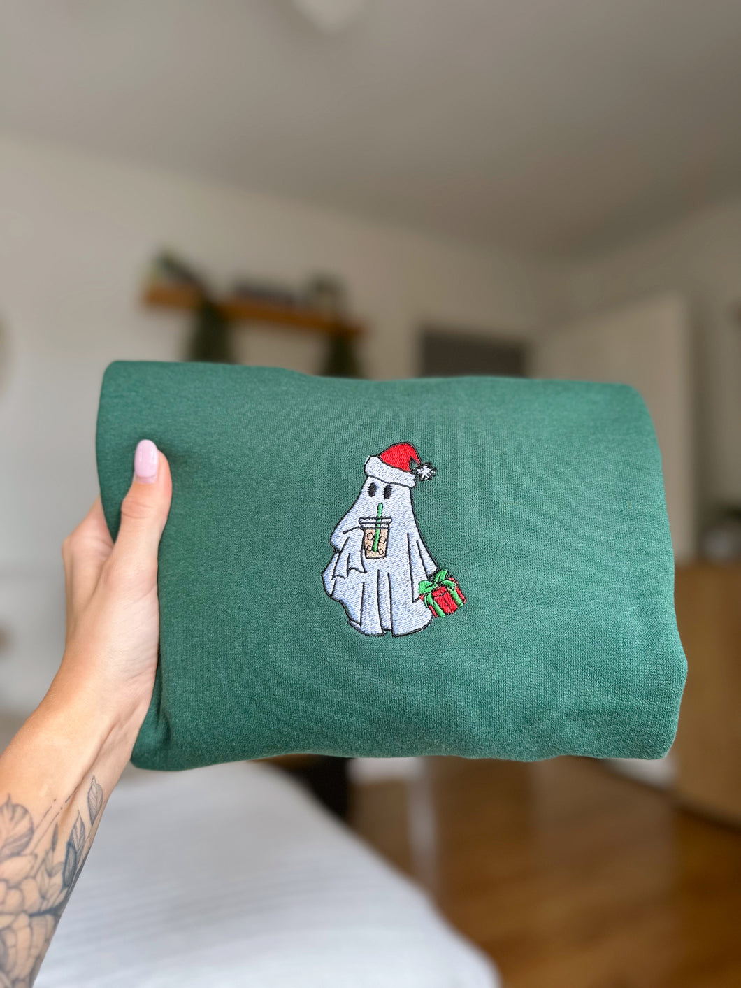 Forest Green - Holiday Ghost Embroidered Crewneck Pre-Order