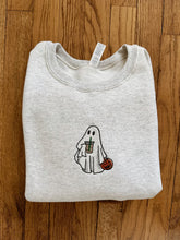 Load image into Gallery viewer, Gray Heathered - Ghost w/ Pumpkin Embroidered Crewneck
